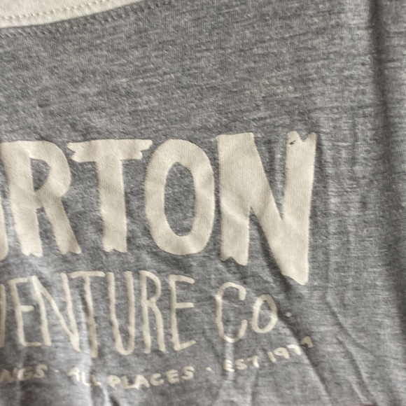 Light grey Burton t-shirt with cream-colour 3/4 length sleeves. - Picture 3 of 4